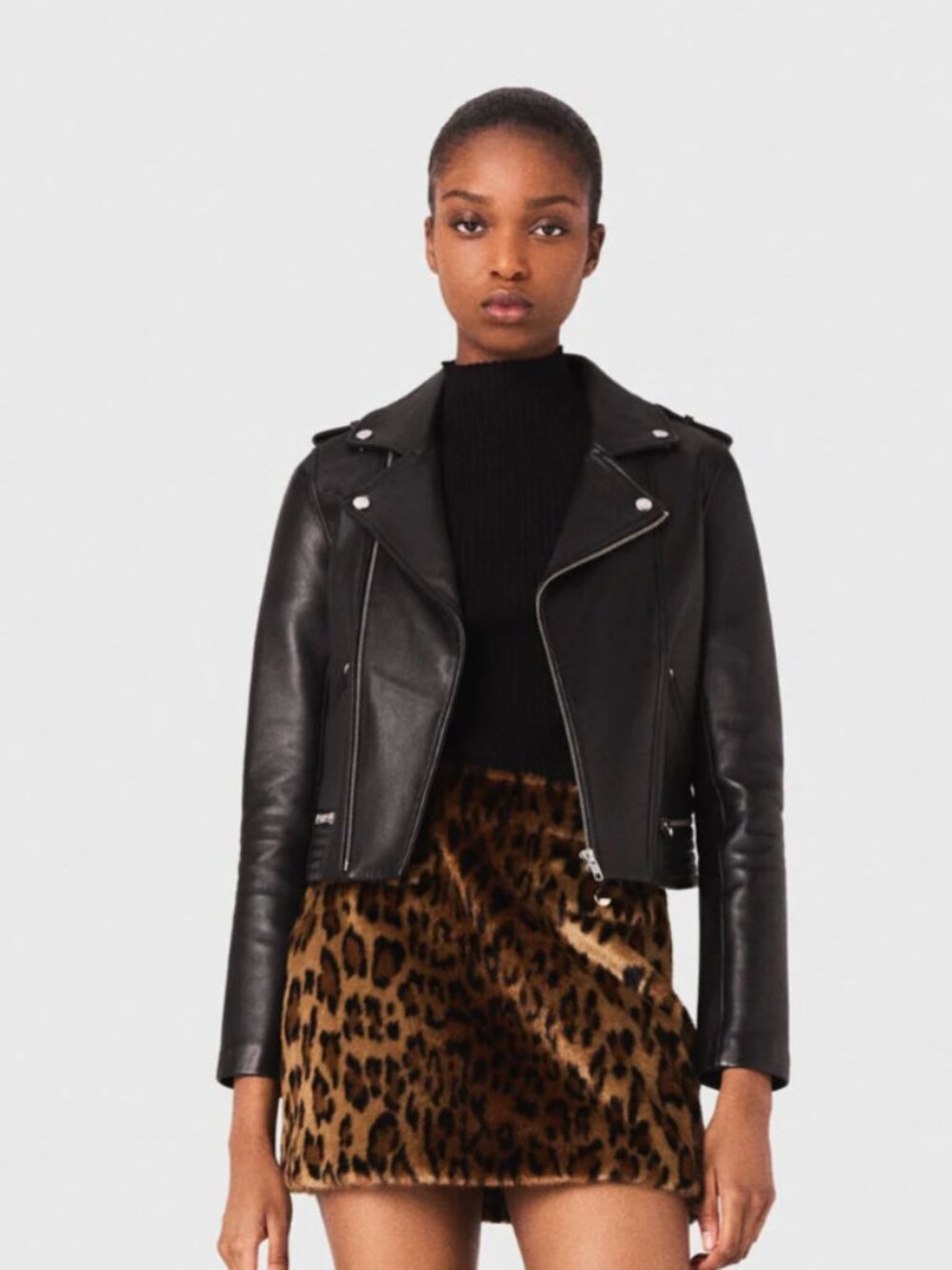 Maje Black Leather Moto Jacket (biker style)